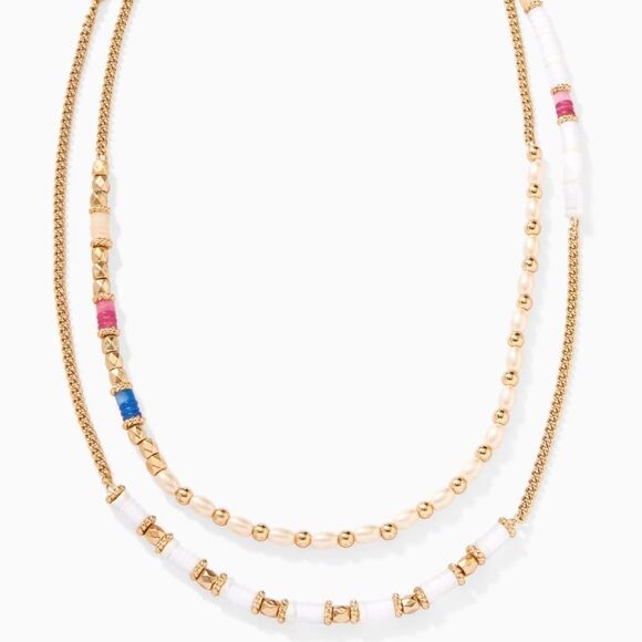 stella & dot ~ strand necklace / wrap bracelet ~gold multi color white - Picture 1 of 3